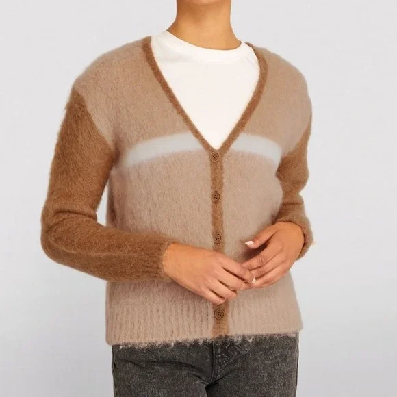 ❤️❤️❤️ MAJE Brushed Mohair-Blend Button-Up Brown Cardigan, size S❤️❤️❤️ - Picture 2 of 10